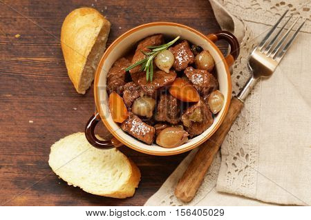 Traditional  beef goulash - Boeuf bourguigno. Comfort food. Stew meat with vegetables