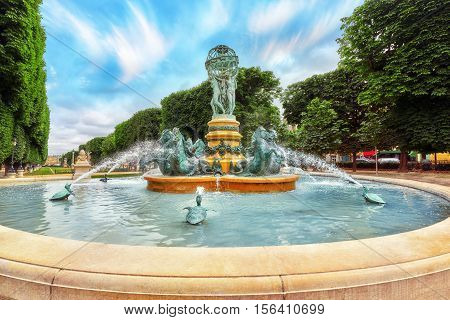 Fontaine De Observatoir Near Luxembourg Garden In Paris. France.