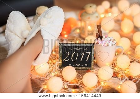 Christmas background year 2017. Winter holiday concept