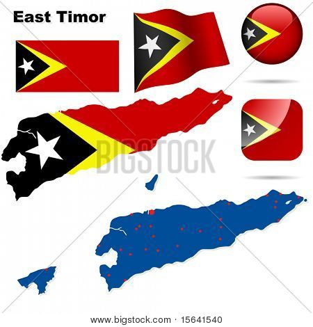 Østtimor vektor sæt. Detaljerede land form, flag og ikoner isoleret på hvid baggrund.