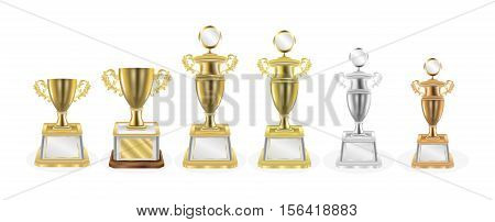 a Gold silver bronze trophy on a white background