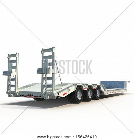Double Drop Lowboy Tri Axle Trailer on white background. 3D illustration
