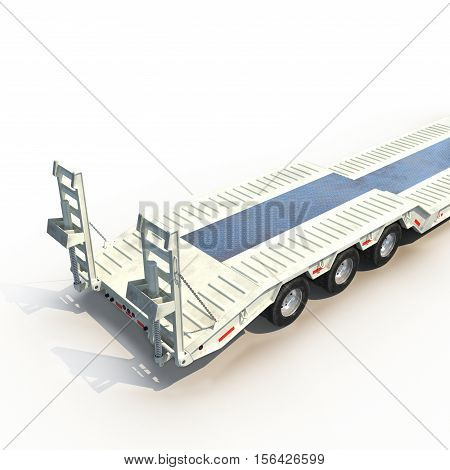 Double Drop Lowboy Tri Axle Trailer on white background. 3D illustration
