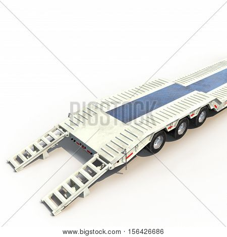 Double Drop Lowboy Tri Axle Trailer on white background. 3D illustration