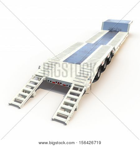 Double Drop Lowboy Tri Axle Trailer on white background. 3D illustration