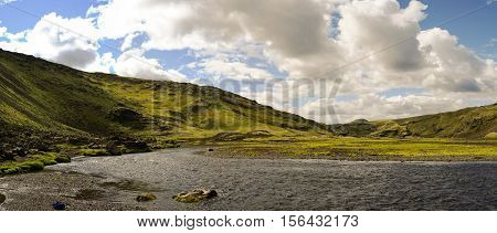 Landscape with Eldgja canyon and spring in south Iceland