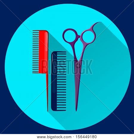 Comb and scissors icon flat. Modern style. Vector illustration. Barber's equipment.