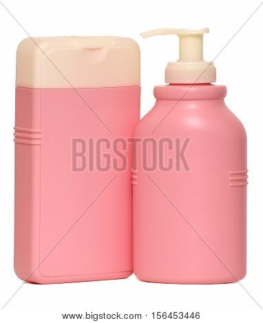 Closed Cosmetic Or Hygiene Plastic Bottle Of Gel, Liquid Soap, Lotion, Cream, Shampoo. Isolated White Background.