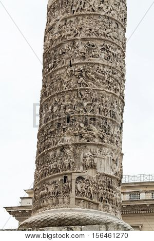 The Column of Marcus Aurelius in Piazza Colonna. Rome italy