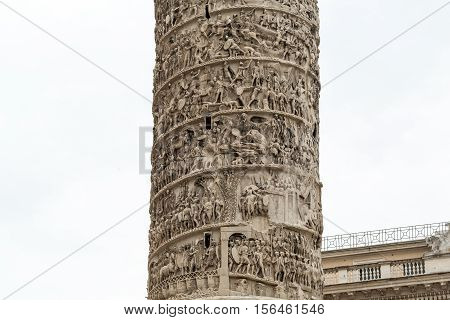 The Column of Marcus Aurelius in Piazza Colonna. Rome italy