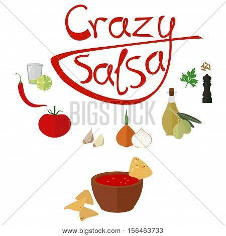 Flat icons of ingredients for slasa souce