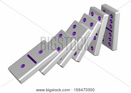 Concept: domino effect isolated on white background. 3D rendering.