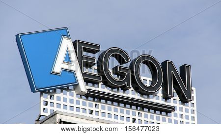 Letters Aegon On A Building In Amsterdam