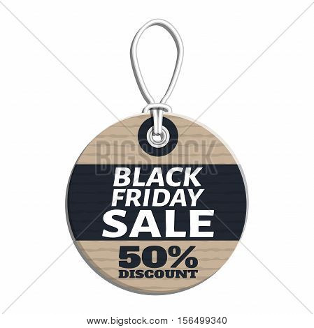 sale tag design on the theme of black friday sale, discount with cardboard texture. black friday tag template made in material design style with text, isolated on white background. vector illustration