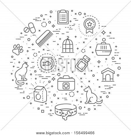 Outline web vector icon set - pet, vet, pet shop, types of pets