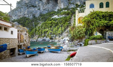 Panorama of Marina Piccola on Capri Island Italy