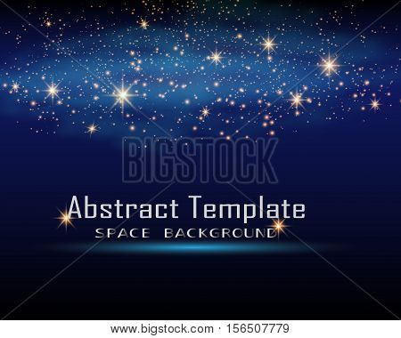 Magic Space. Fairy Dust. Infinity. Abstract Universe Background. Blue Gog and Shining Stars. Vector illustration