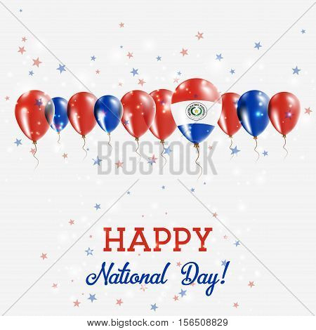 Paraguay Independence Day Sparkling Patriotic Poster. Happy Independence Day Card With Paraguay Flag