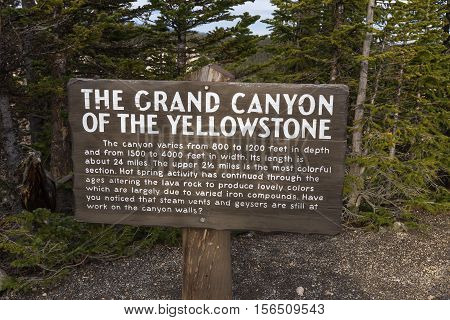 A sign at the Grand Canyon of Yellowstone.
