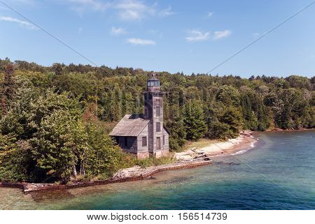 The Grand Island East Channel Light is a lighthouse located just north of Munising, Lake Superior, Michigan, USA