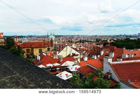 View of the city of Prague. walk around the city in the summer