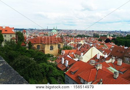 View of the city of Prague. walk around the city in the summer