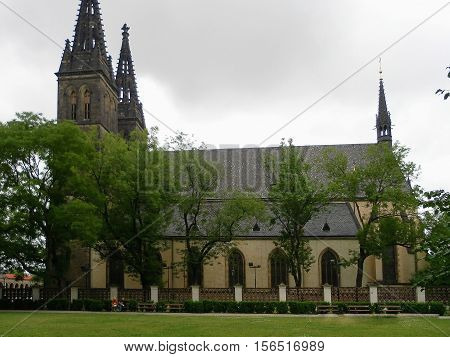 Basilica of Saints Peter and Paul. Prague. Kapitulna Catholic church in Visegrad in the Gothic Revival style.
