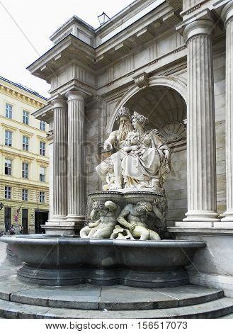 Baroque Fountain Allegory of the Danube next to Albertina. Vienna Austria Europe