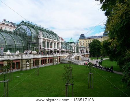 Vienna attractions. The greenhouse for the cultivation of palm trees. Burggarten Park