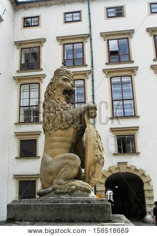 Austria Vienna. Attraction. a lion. Walk through the city