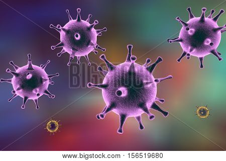 Human Herpes simplex virus on colorful background. 3D illustration