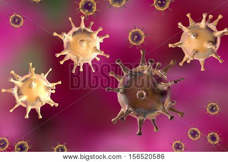 Human Herpes simplex virus on colorful background. 3D illustration