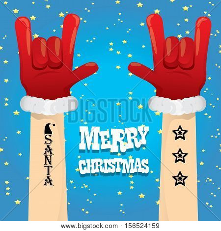 Santa Claus hand rock n roll gesture icon vector illustration. Christmas Rock n roll concert poster design template or greeting card. Rockstar concept