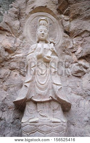 The Buddhist sea goddess Guanyin a small shrine within the Wuyishan or Mount wuyi scenic area in Wuyi China in fujian province.