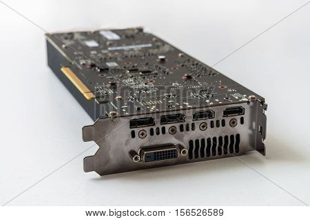 Connectors And Ports Of Modern Pci Computer Videocard.
