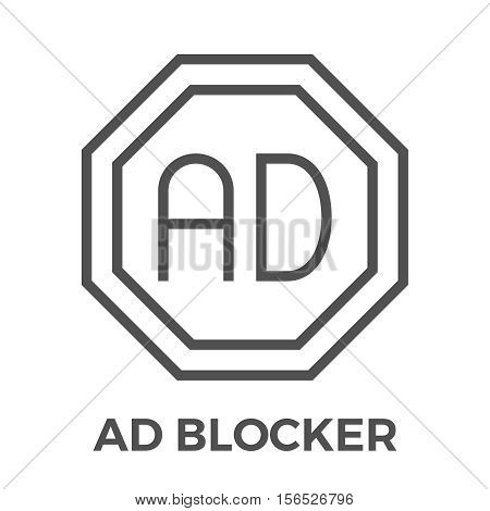 AD Blocker Thin Line Vector Icon Isolated on the White Background.