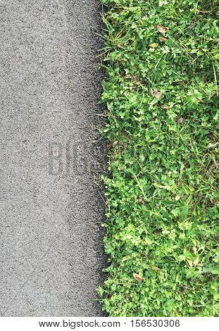 Roadside with grass top view and closeup