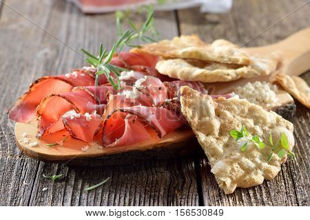 South Tyrolean bacon with fresh horseradish and local crispy flatbread