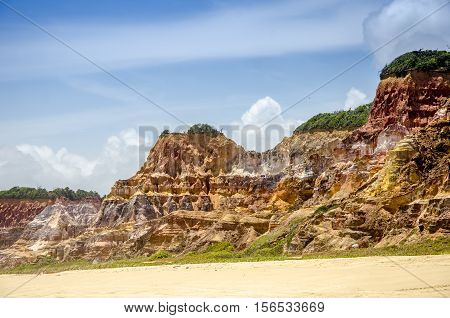 Northeast Brazil . Spectacular Cliffs Near Gunga Beach In Alagoas State .