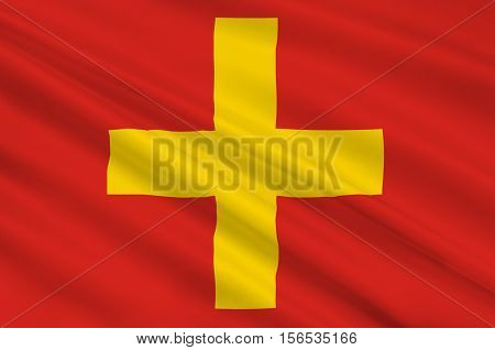 Flag of Ancona is a city and a seaport in the Marche region in central Italy. 3d illustration