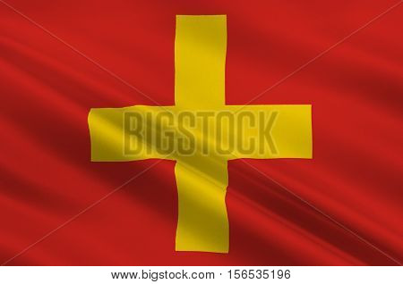 Flag of Ancona is a city and a seaport in the Marche region in central Italy. 3d illustration