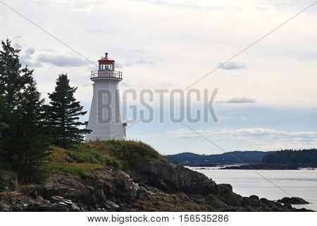 The lightstation (light house now museum) at Green's Point, is octagonal wooden tower established in 1879 and altered in 1903 to direct boats and ships traffic trough LEtete Passage Bay of Fundy
