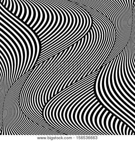 Op art wavy lines pattern. Vector illustration.