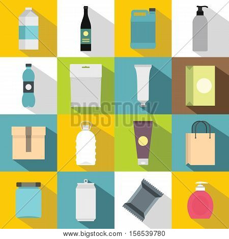 Packaging items icons set. Flat illustration of 16 packaging items vector icons for web