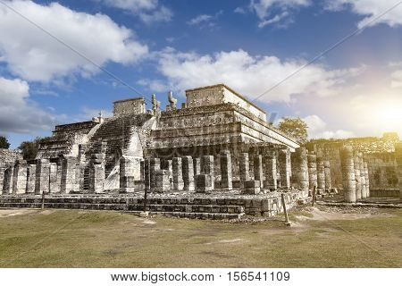 Hall of the Thousand Pillars - Columns at Chichen Itza Mexico