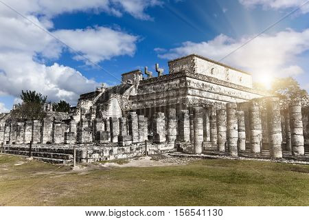 Hall of the Thousand Pillars - Columns at Chichen Itza Mexico