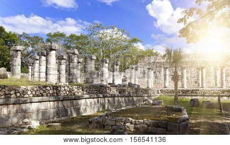 Hall of the Thousand Pillars - Columns at Chichen Itza Mexico
