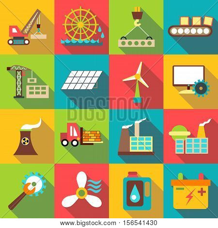 Industrial icons set. Flat illustration of 16 industrial vector icons for web