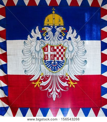 The tricolour Serbian Flag in Belgrade Serbia.