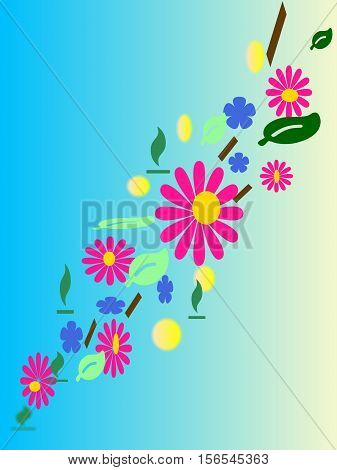 ramoscello fiorito con fiori rosa e azzurri